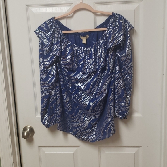 Michael Kors  Foil Chain Ruffle Off The Shoulder - Picture 6 of 10